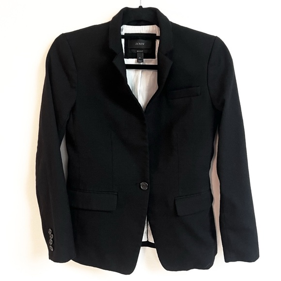 J.CREW Classic Black Stand Collar Wool Blend Single Button Regent Blazer Size 0 - Picture 5 of 11
